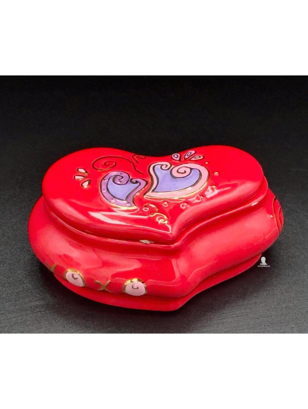 Heart Trinket Box Red & Purple Gold Swirls | Gift XOXO Keepsake